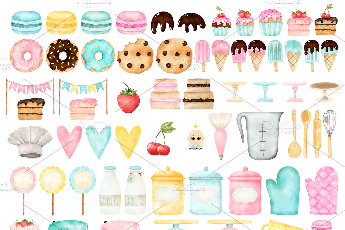 Bakery Watercolor Clipart, an Illustration by Natalya_Mona_Art (Photo 2 of 8)