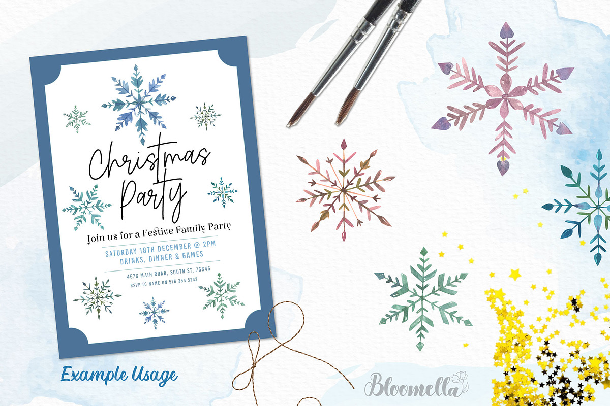 Snowflakes Watercolour Set Clipart, an Object Illustration by Bloomella (Photo 4 of 6)