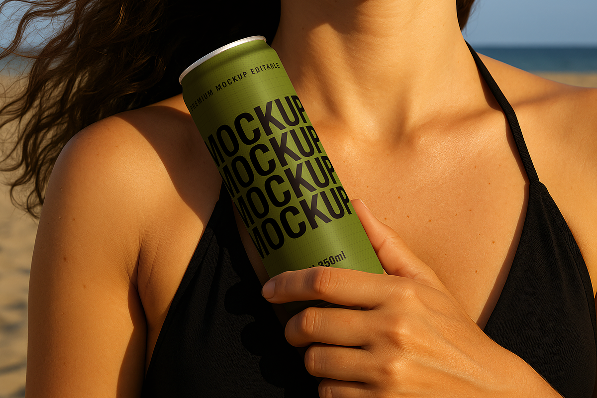 350ml Slim Can - Beach Scene, a Mockup by TD Mockup (Photo 2 of 4)