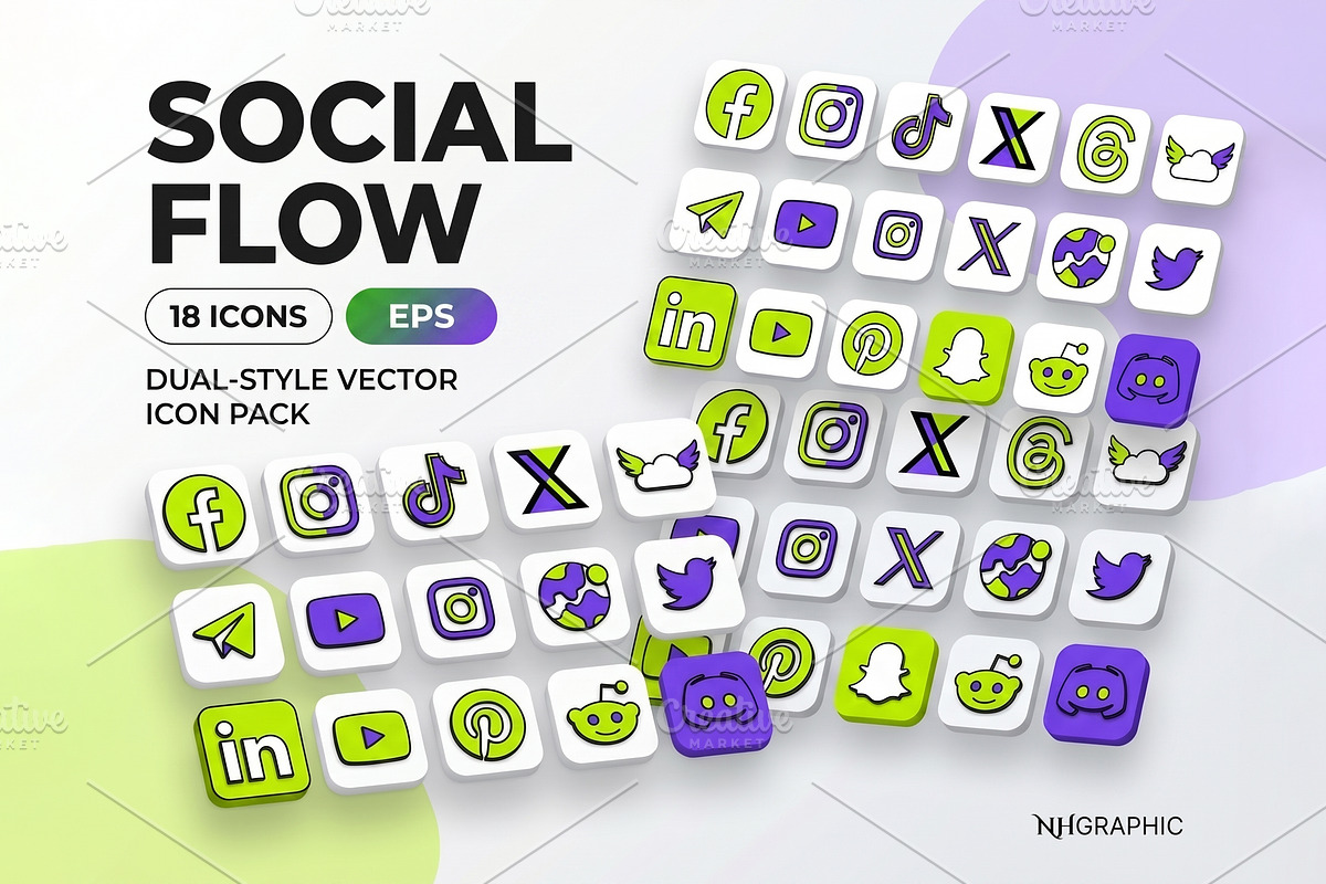 Social Flow Dual Style Icon EPS Pack, a Technology Illustration by NH graphic (Photo 1 of 3)