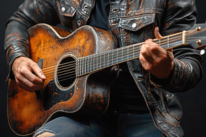 Musician plays an acoustic guitar wh, a Photo by Tanuart