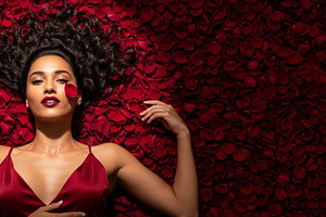 Woman on Red Rose Petal Wall, a Person Photo by thepslr