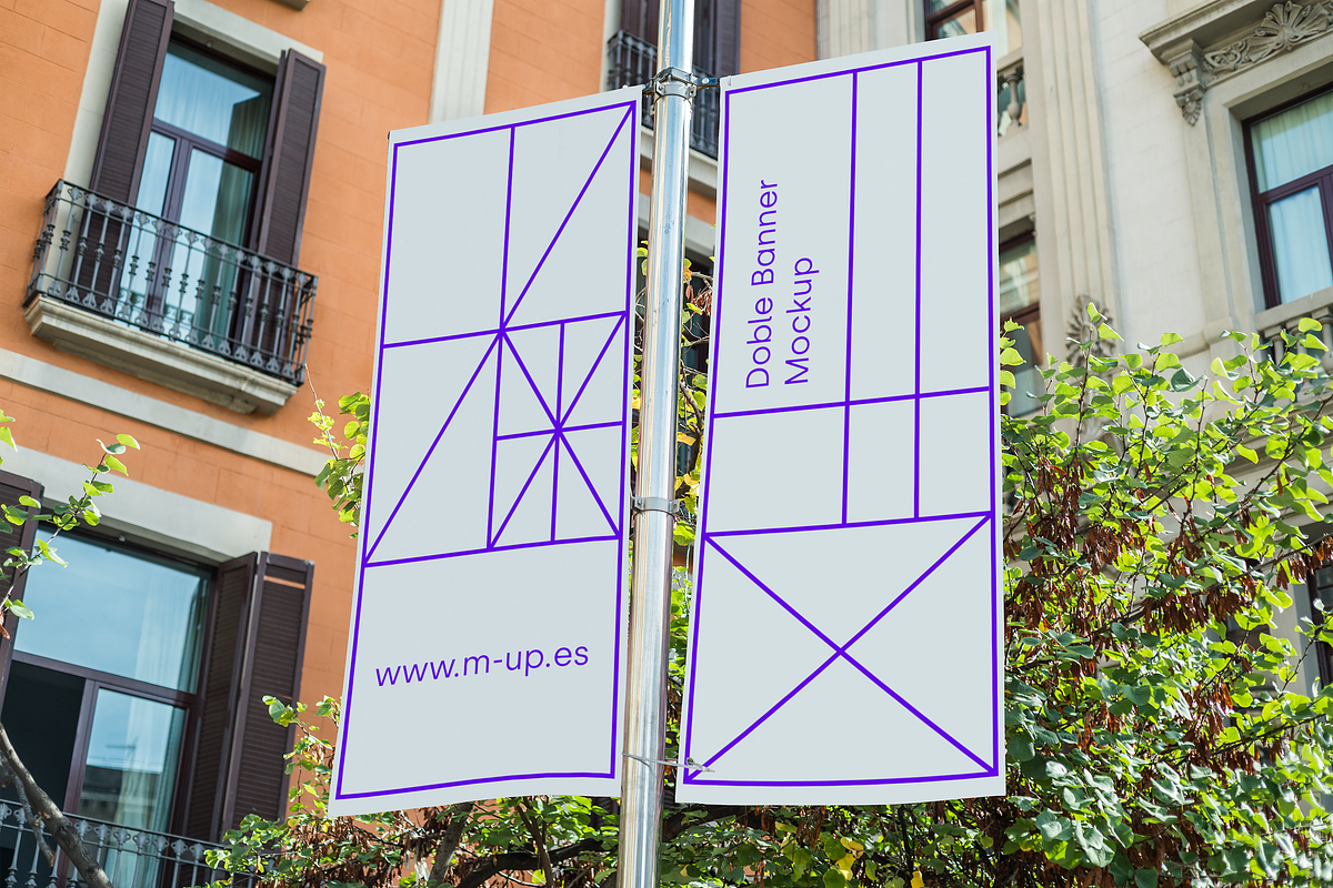 Double Vertical Banner Mockup, an Advertising Mockup by M-up (Photo 1 of 3)