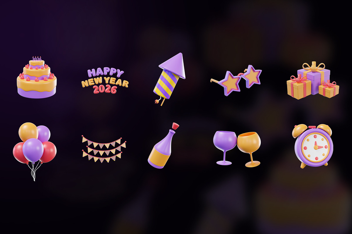 New Year 2026 Celebration 3D Icon Pa, an Object Graphic by Artnivora.Std (Photo 3 of 4)