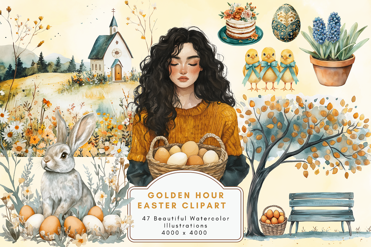 Golden Hour Easter Clipart, an Illustration by NadiaTheronArt (Photo 1 of 5)