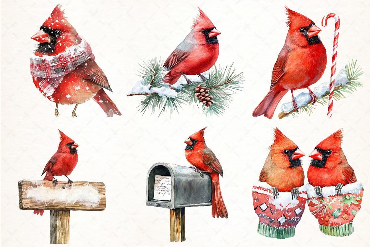 Red Cardinals Christmas Sublimation, an Illustration by Pixels.Craft (Photo 2 of 7)