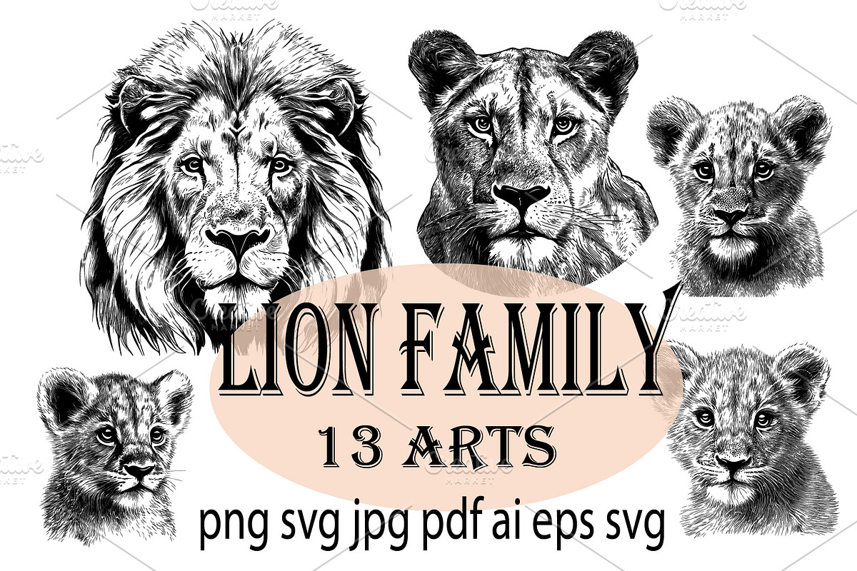 LION FAMILY set, an Animal Illustration by IPVector (Photo 1 of 13)