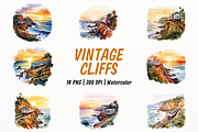 Vintage Train on Coastal Cliffs, a Transportation Illustration by New-School-Wave (Thumbnail 1 of 5)