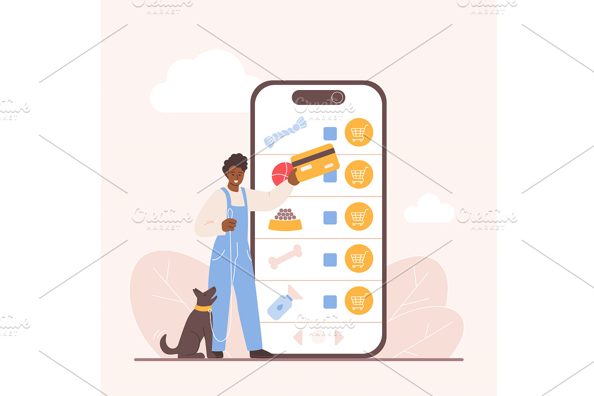 Pet Shop Online Mobile Shopping, a Technology Illustration by Lemberg Vector