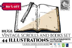 Huge vintage scrolls and books set, a Decorative Illustration by CatMadePattern