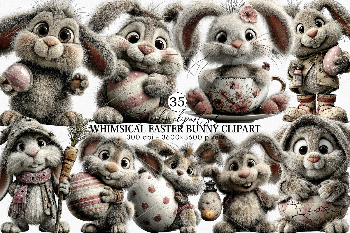Whimsical Easter Bunny Clipart PNG, a Seasonal Illustration by Canvas Craft (Photo 1 of 7)