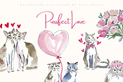 Watercolor Valentine Cat Clipart Set, an Illustration by Pati Paints (Thumbnail 1 of 9)