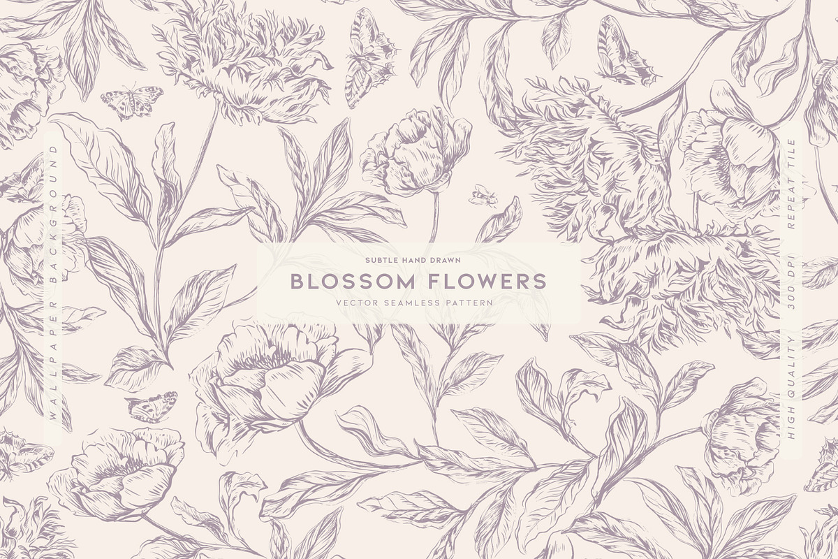 Subtle Hand Drawn Blossom Flowers, a Wallpaper Graphic by MalyskaStudio (Photo 1 of 10)