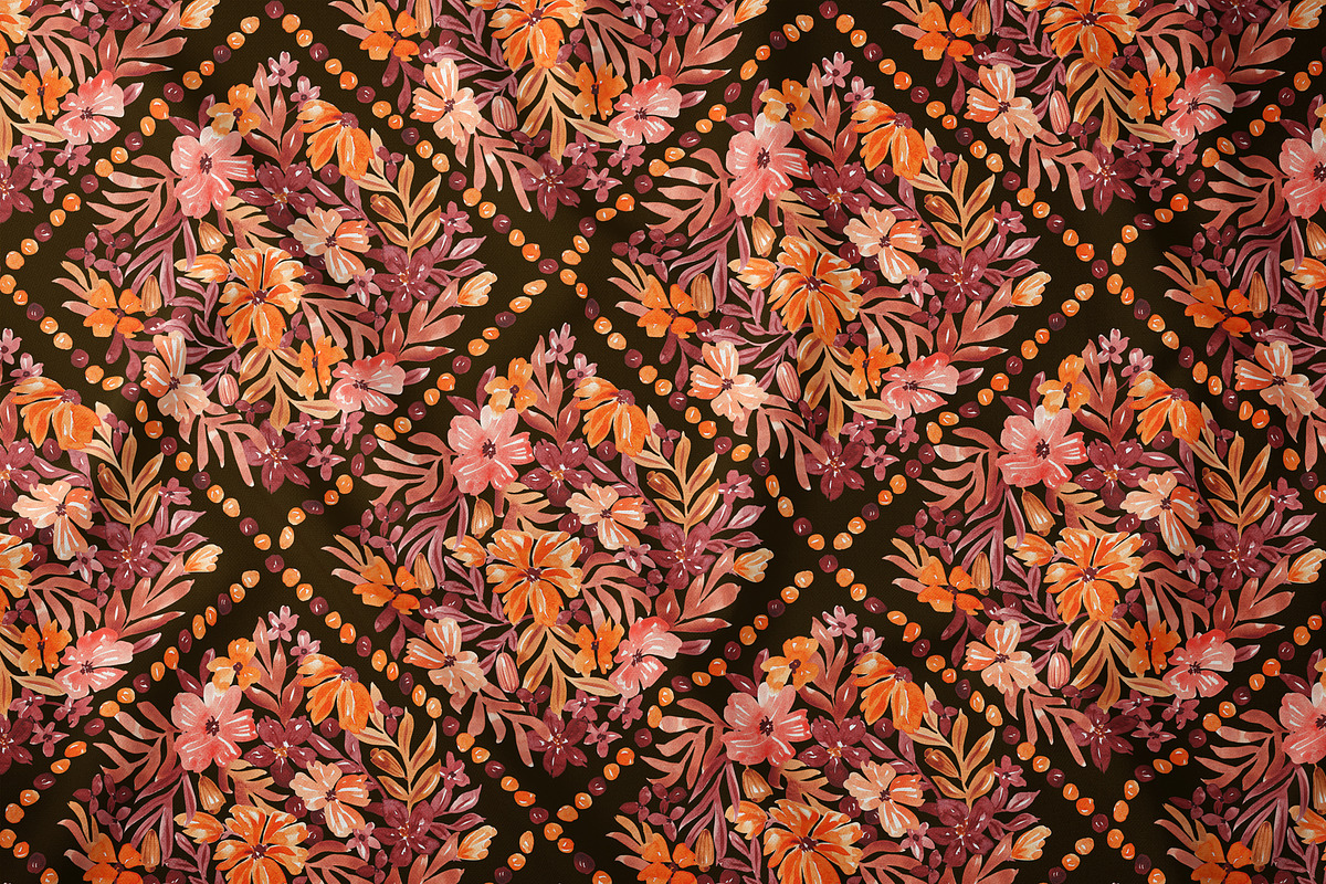 Watercolor Fall Floral Grid Pattern, a Pattern Graphic by SirenaArt (Photo 11 of 12)