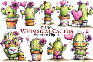 Cactus Valentine's Day Clipart, an Illustration by Pixels.Craft