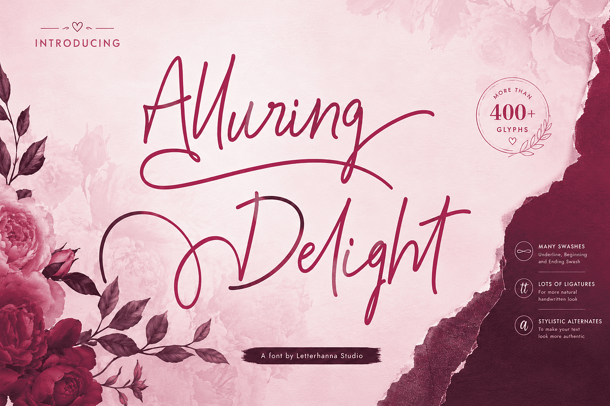 Alluring Delight Font, a Handwritten Font by Letterhanna Studio (Photo 1 of 13)