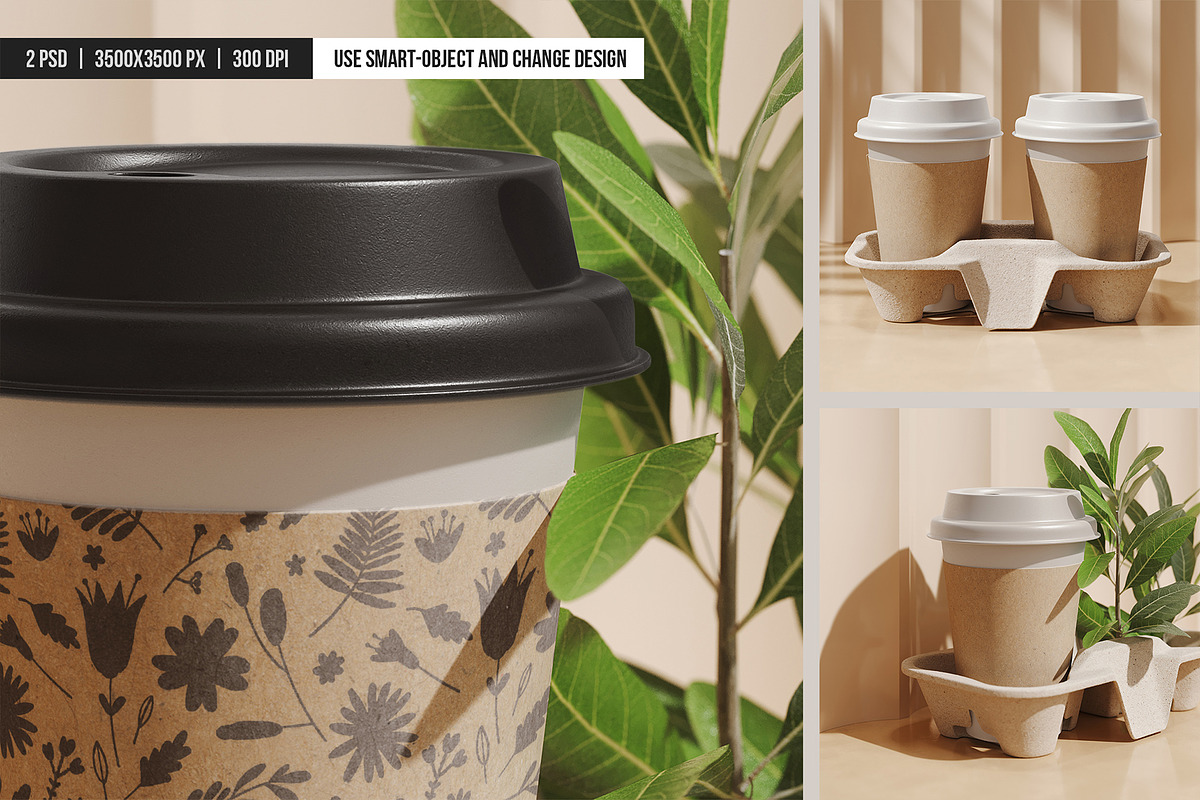 Paper Coffee Cups in Carrier Mockup, an Advertising Mockup by SD Mockup (Photo 4 of 4)
