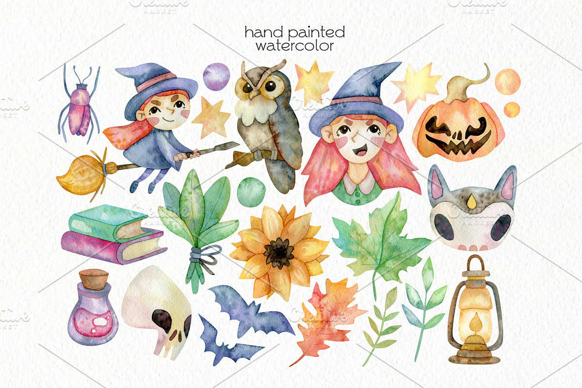 Watercolor Witchcraft Clipart, an Education Illustration by OllyKo Art (Photo 2 of 8)