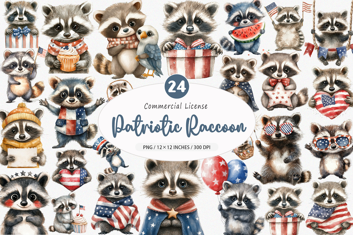 Cute Patriotic Raccoon PNG, an Illustration by SinaCreation (Photo 1 of 10)