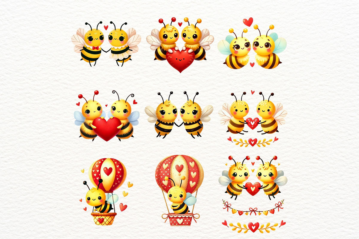 Valentine Bee Clipart Set, a Seasonal Illustration by Nicolle's Colorful Art (Photo 2 of 5)
