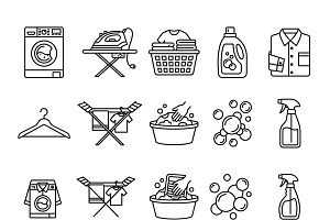 Bundles Set Laundry Vector Icons, an Outline Icon by adenpinkstore