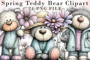 Whimsical Spring Teddy Bear Clipart, an Illustration by Libby Wishes