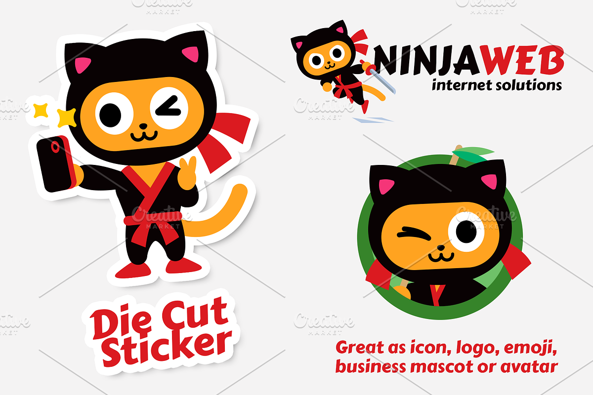 Ninja Kitty Vector Character Mascot, an Animal Illustration by Manudesign (Photo 2 of 3)