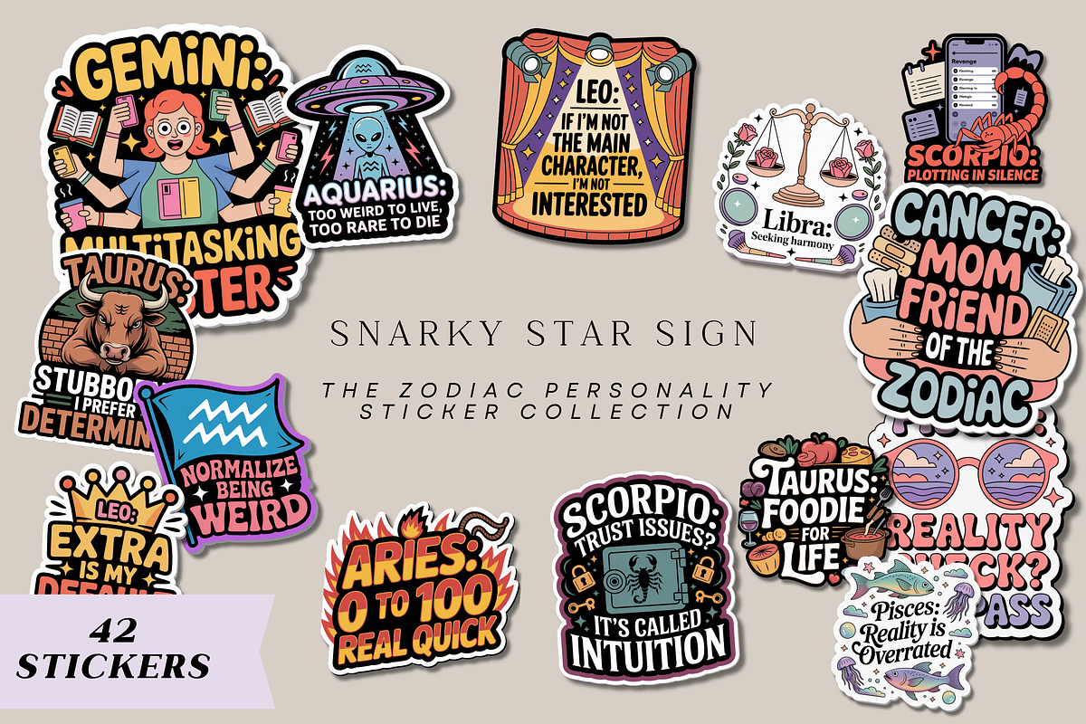 The Zodiac Personality Sticker Set, an Illustration by Jakayla Digital Co (Photo 1 of 4)