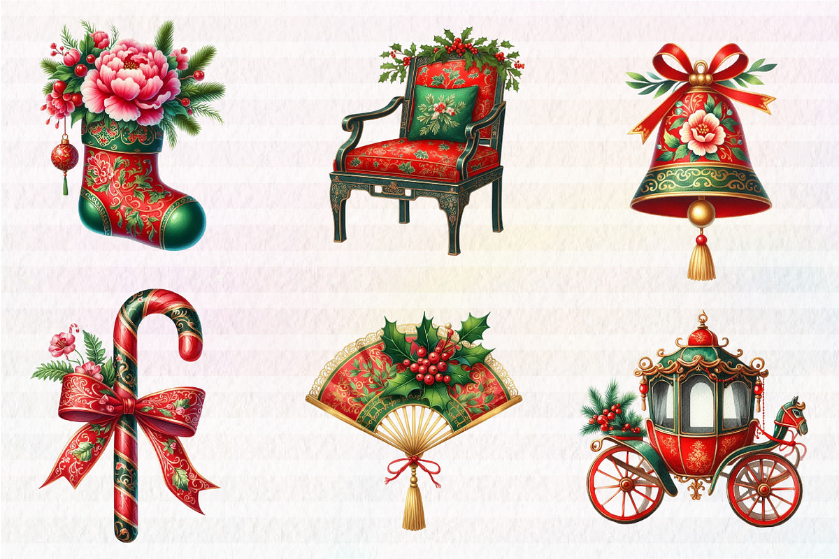 Chinoiserie Red & Green Christmas Cl, an Illustration by CreationArt (Photo 2 of 6)