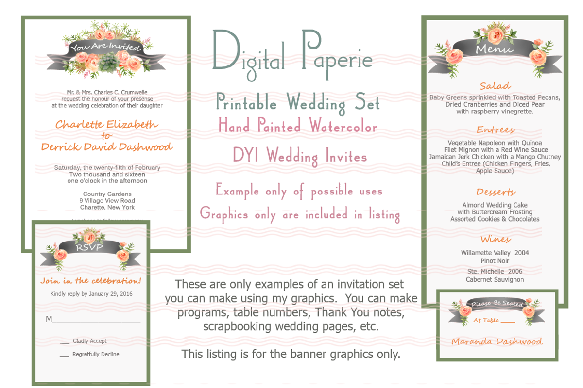 Printable DYI Wedding Set Banners, an Invitation Template by Digital Paperie (Photo 2 of 2)