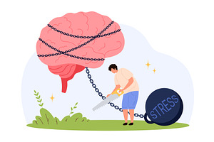 Breaking Free Mental Stress Chains, a Person Illustration by Flashvector