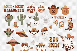 Western Halloween Ghost Clipart Set