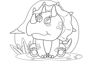 Outlined Cute Baby Dinosaur, an Illustration by HitToon