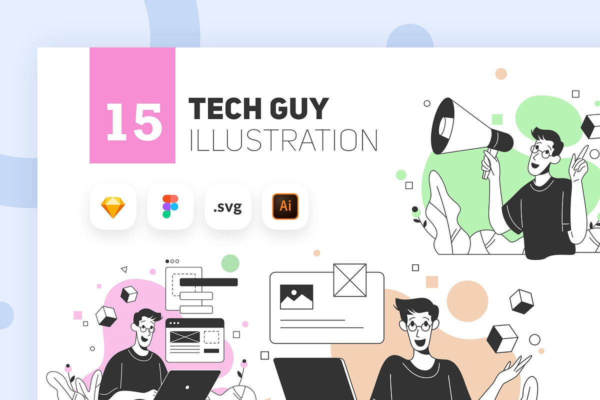 Tech Guy Illustration Kit, an Illustration by Pixelz Studio (Photo 1 of 6)