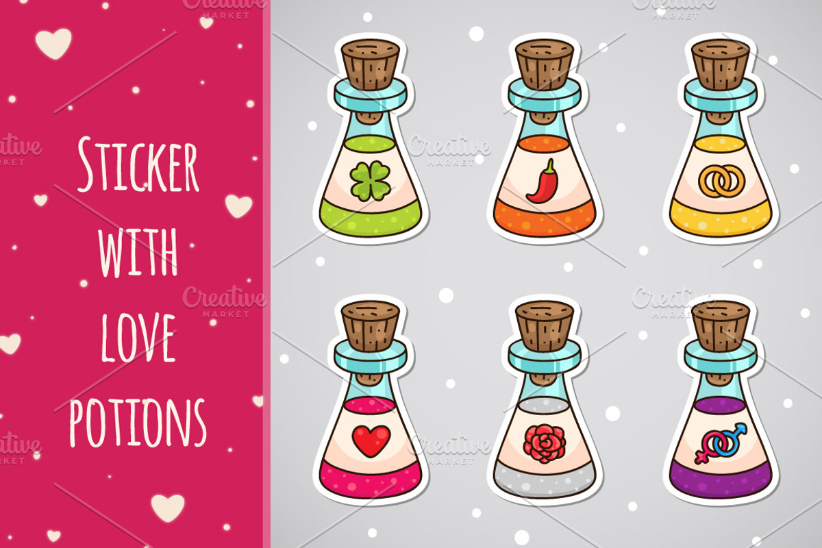 Sticker with love potions, an Illustration by nenochka