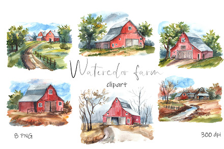 Watercolor farm clipart, fall png