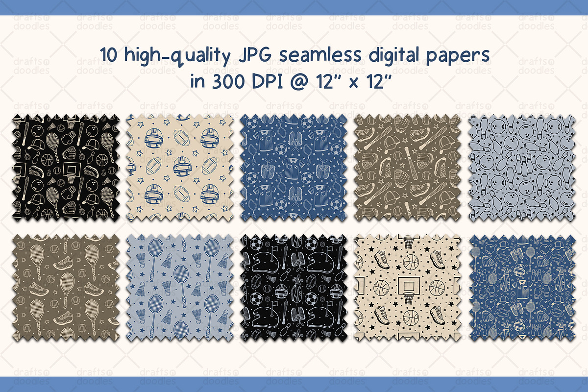 Sports Equipment Line Art Patterns, a Pattern Graphic by Drafts n Doodles (Photo 2 of 9)