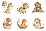 Watercolor Baby Dinosaur Clipart, an Illustration by DreamArtGraphic (Thumbnail 8 of 8)