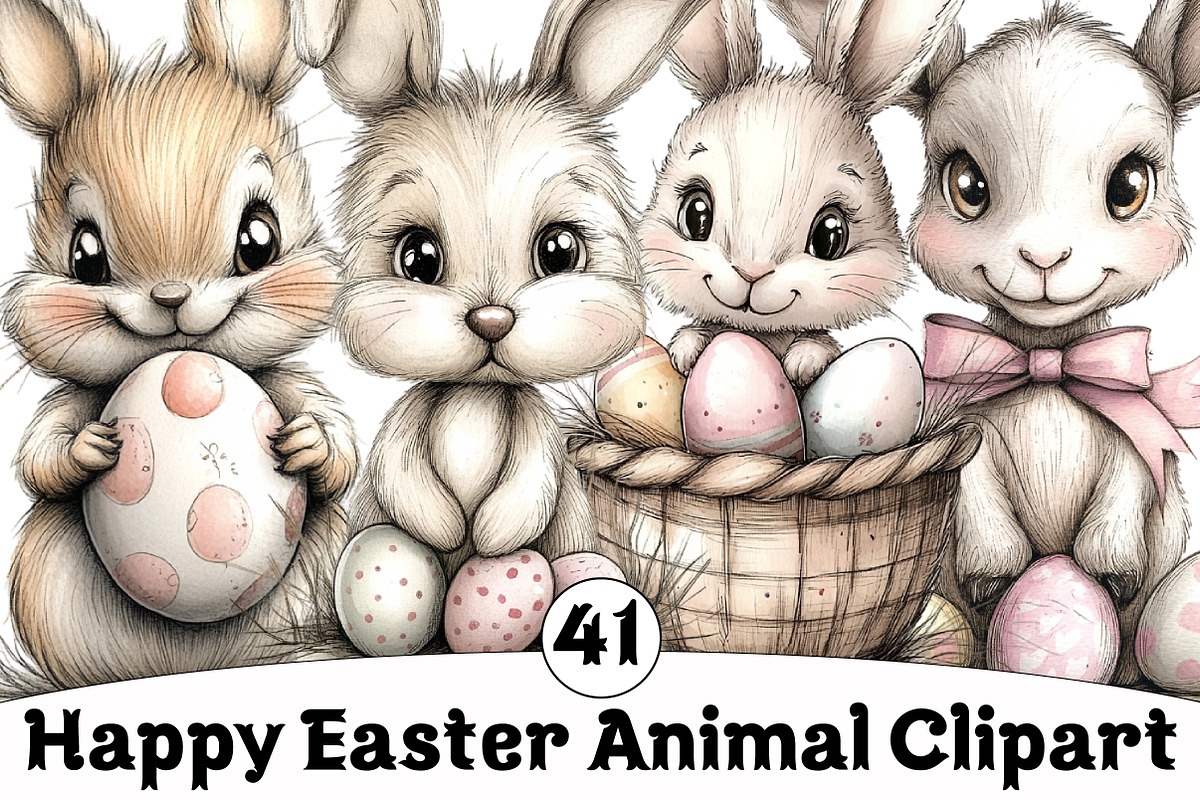 Happy Easter Animal Clipart, an Illustration by Design Market (Photo 1 of 5)