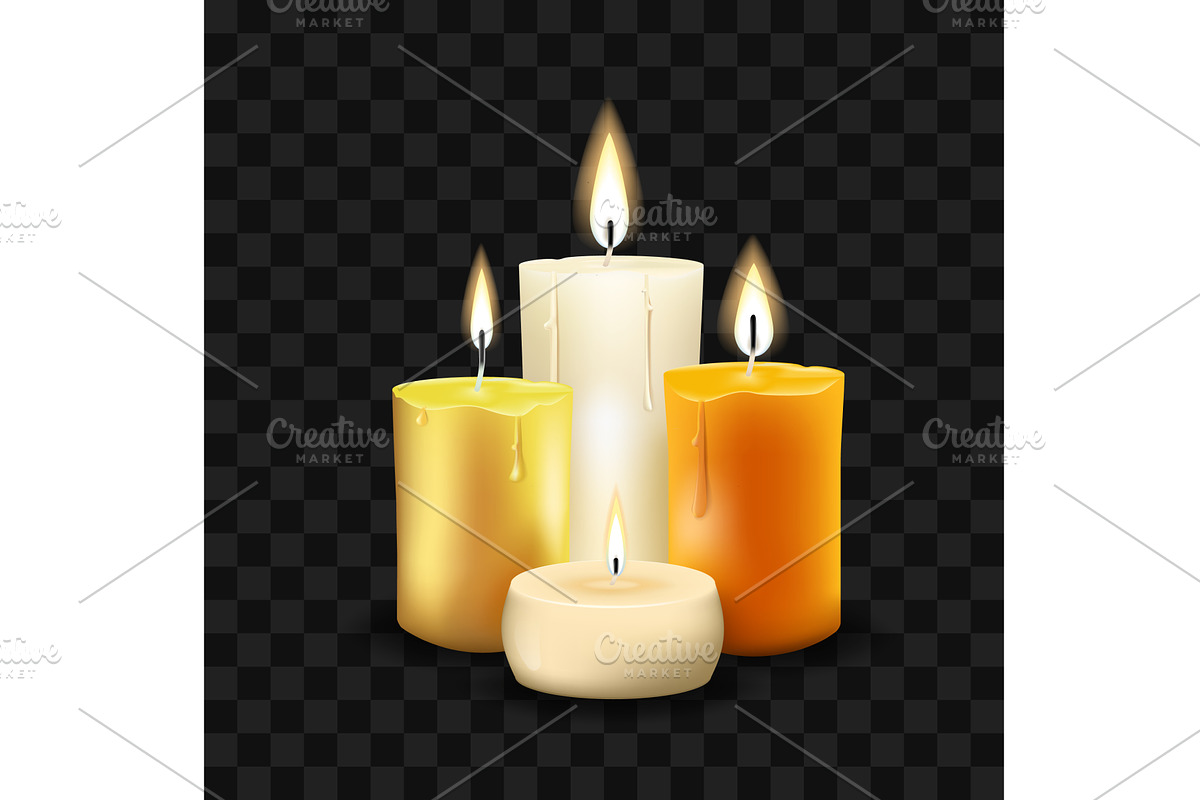 Burning candles set on transparent, an Illustration by piter.goskov
