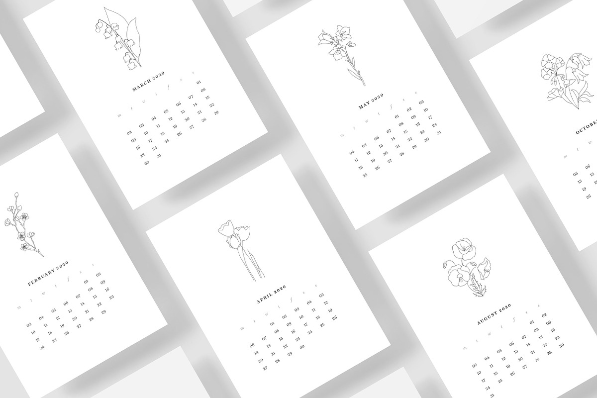 Calendar 2020 Floral Line Art Design, a Templates & Theme by Bordo (Photo 3 of 3)