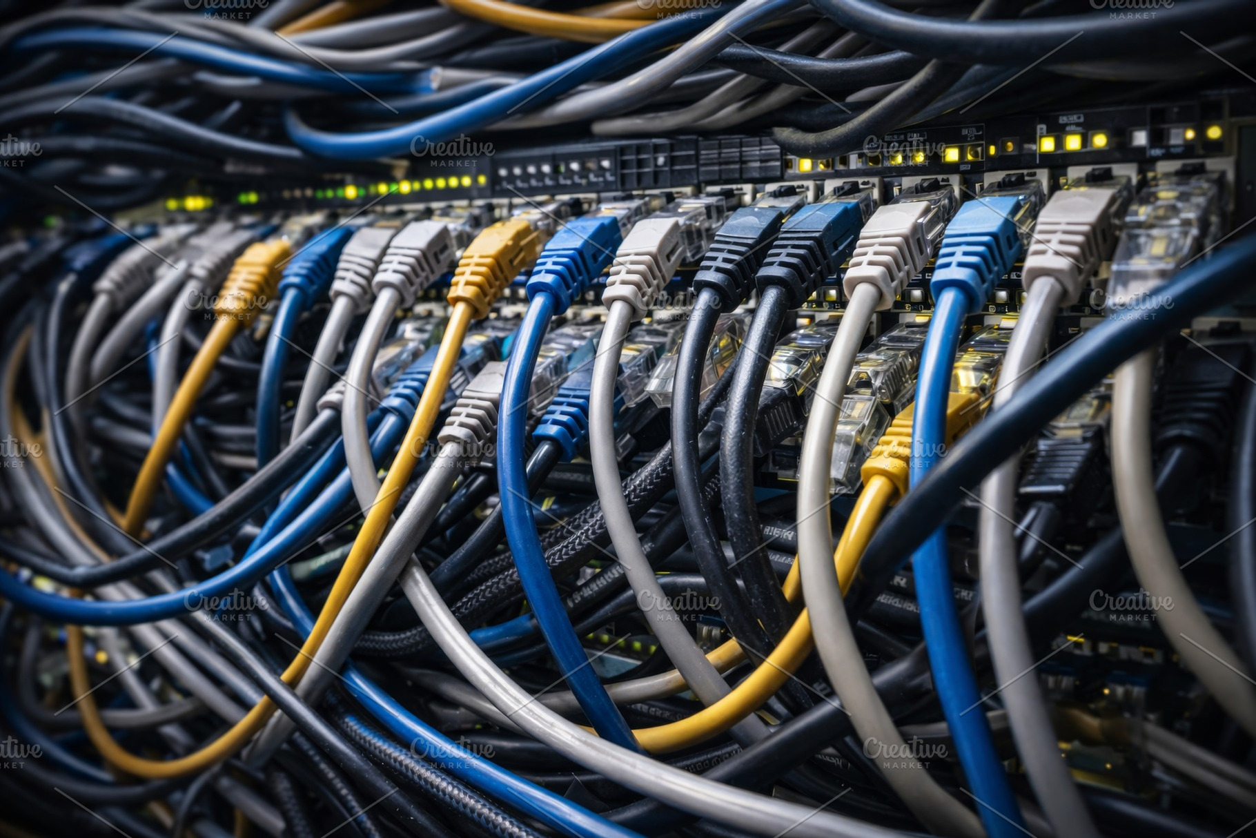 Network cables in a server data cent, a Photo by Dvoevnore photos
