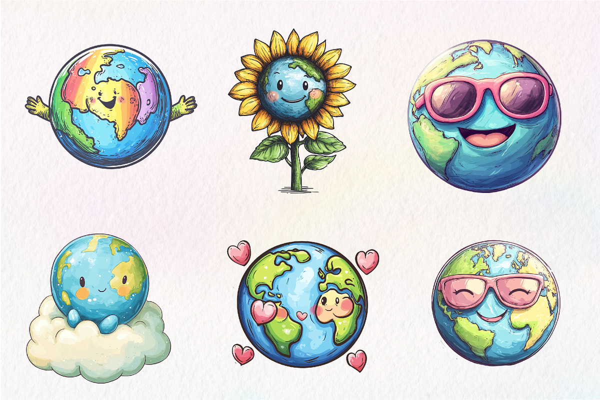 Cute Earth Clipart Sublimation, an Illustration by CreationArt (Photo 4 of 5)