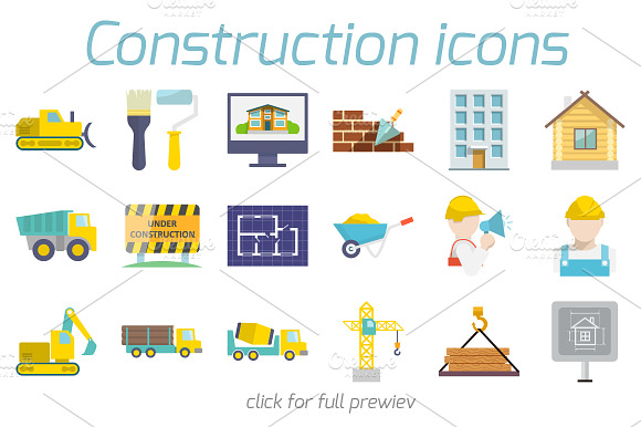 48 Construction Icons In Flat Style