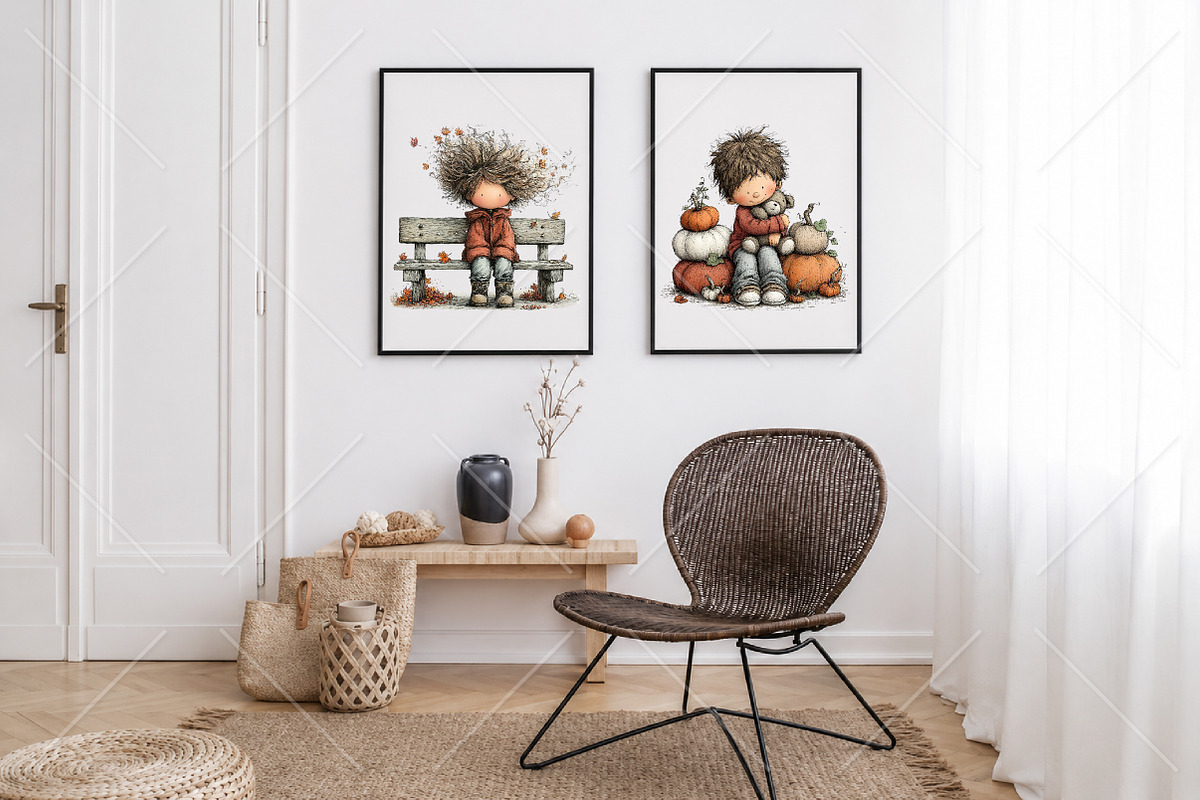 Whimsical Fall Little Boy Clipart, a Seasonal Illustration by Canvas Craft (Photo 7 of 10)