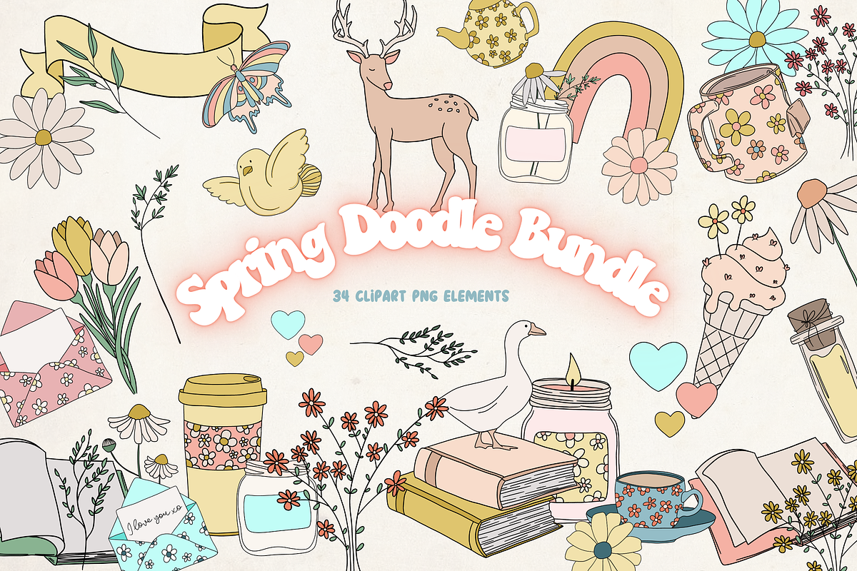 Cute Pastel Spring Doodle Clipart, an Object Graphic by Murphy & Frank (Photo 1 of 8)