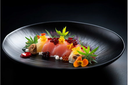 Asian flowers and food on black, a Food & Drink Photo by Ylivdesign