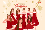 Women in Christmas Outfit Cliparts, a Seasonal Illustration by Made bynath (Thumbnail 1 of 3)