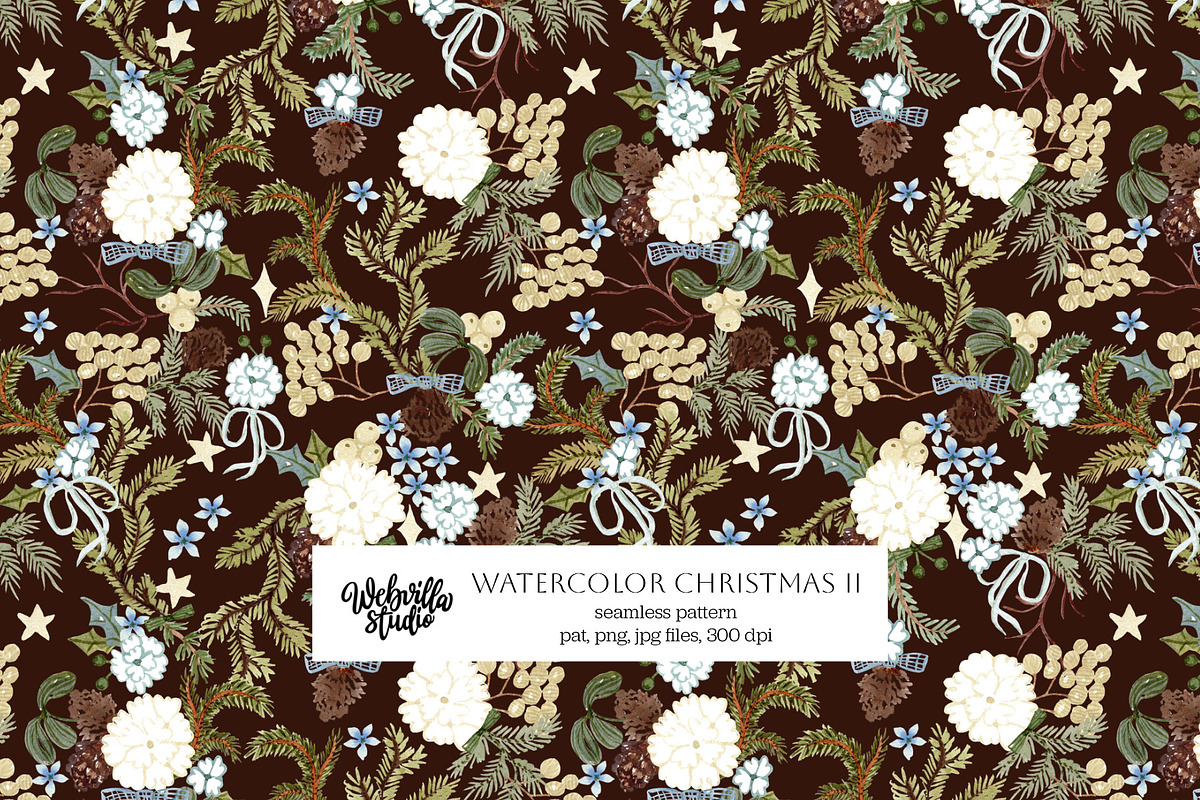 Watercolor Christmas Pattern II, a Pattern Graphic by Webvilla Studio (Photo 1 of 4)