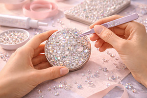 Crystalcore rhinestones being placed, a Photo by Dvoevnore photos